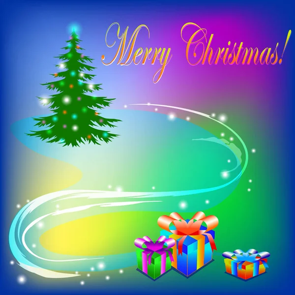 Julgran med ljus dekoration och texten god jul — Stock vektor