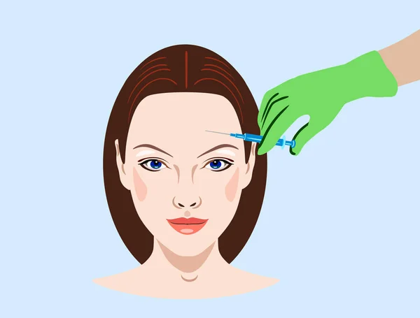 Cosmetologia e ilustração do vetor de beleza. Mulher bonita ter injeção rejuvenescedora — Vetor de Stock