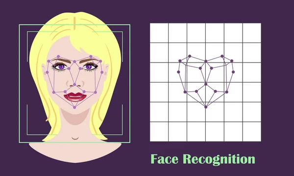 Erkenning van het gezicht - beveiliging met biometrische systeem — Stockvector