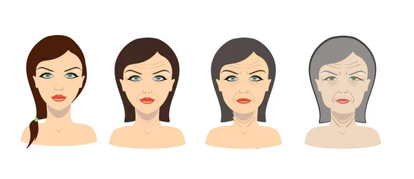 Vector aging process. Young girl and older woman