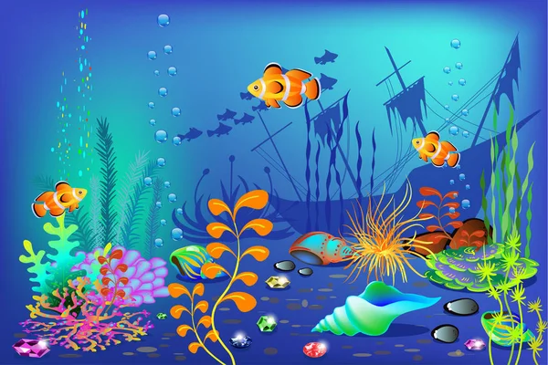Onderwater achtergrond, vectorillustratie voor ontwerp en banners, vectorillustratie — Stockvector
