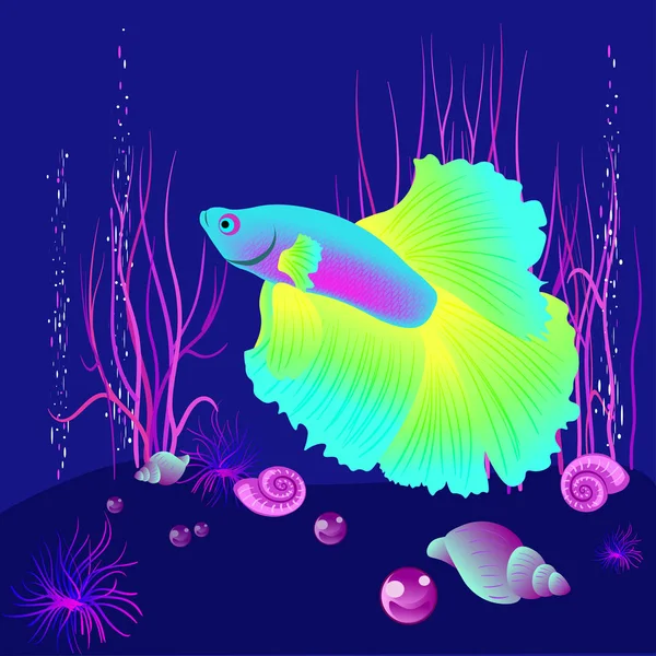 Peces realistas vectoriales en el beckgound azul oscuro, elemento para trabajos de diseño — Vector de stock