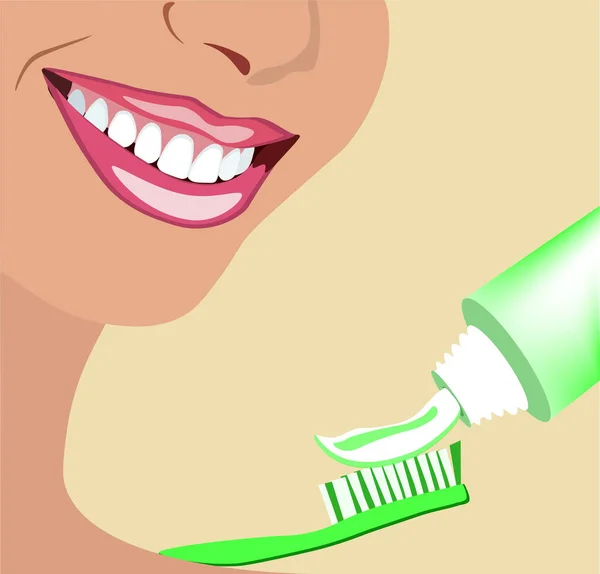 Cara vectorial de niña y sonrisa con dientes ideales para ilustraciones dentales y estomatológicas — Vector de stock