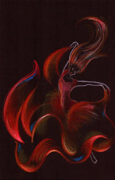 Hand drawn illustration with a dancing girl, like fire