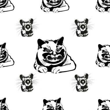 Sorunsuz vektör desen. Çizim fareler ve kediler.