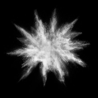 Explosion of white powder on black background clipart