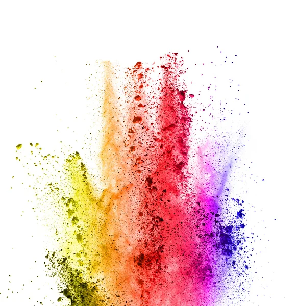 Explosion of colored powder on white background — Stock Photo, Image