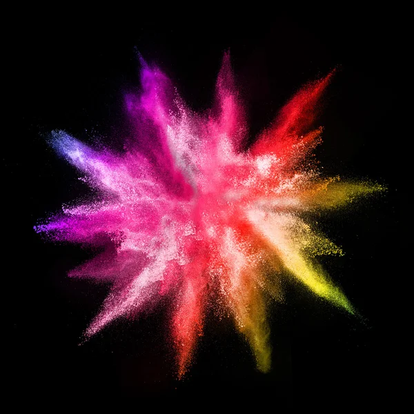 Explosion of colored powder on black background — Stock Photo, Image