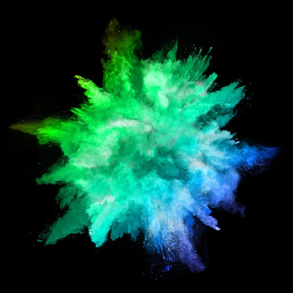 Explosion of colored powder on black background — Stock Photo, Image