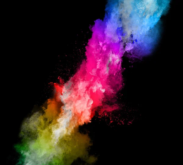 Explosion von farbigem Puder auf schwarzem Hintergrund — Stockfoto