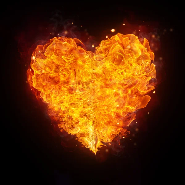 Forma astratta del cuore di fuoco sul nero — Foto Stock