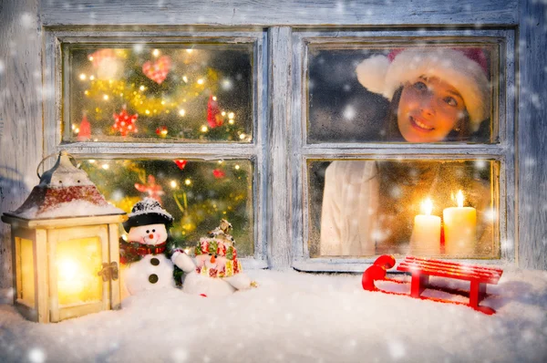Stimmungsvolles Weihnachtsfenster-Stillleben — Stockfoto