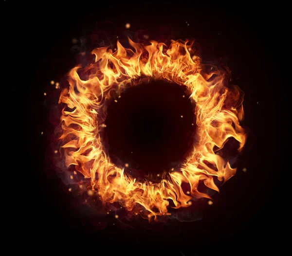 Fire circle isolated on black background — Stock Photo, Image