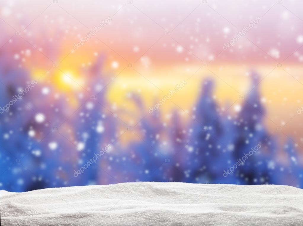 Abstract blur winter background in sunset