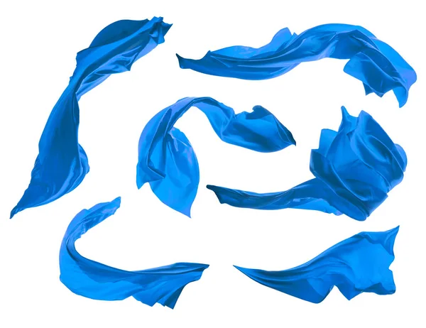 Liso elegante cetim azul isolado no fundo branco — Fotografia de Stock