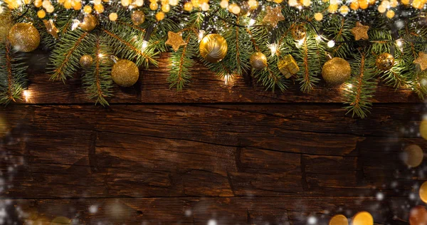 Christmas decoration placed on wooden planks — Stock Photo, Image