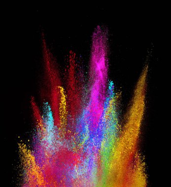 Explosion of colored powder on black background clipart