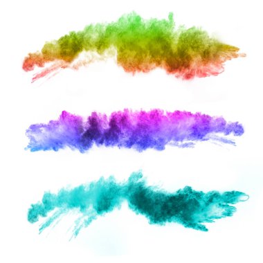 Explosion of colored powders on white background clipart
