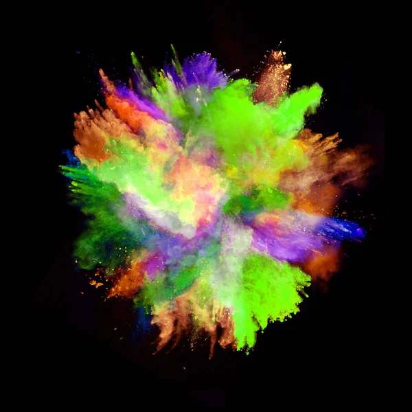 Explosie van gekleurd poeder op zwarte achtergrond — Stockfoto