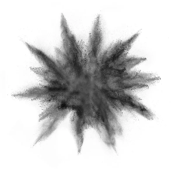 Explosión de polvo negro sobre fondo blanco — Foto de Stock