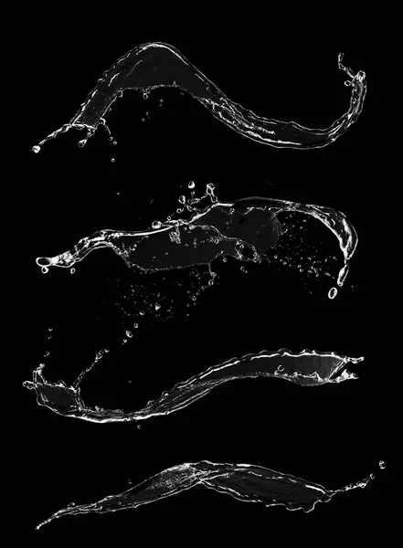 Блакитні бризки води ізольовані на чорному тлі — стокове фото
