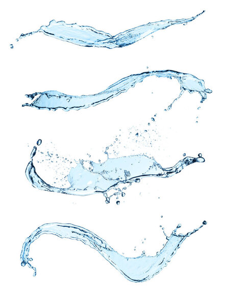 Blue water splashes isolated on white background