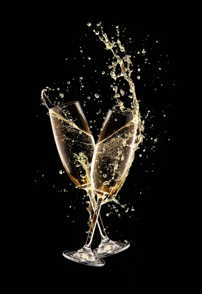 Two glasses of champagne over black background — Stock Photo, Image