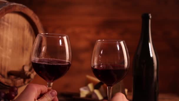 Salud con vino tinto — Vídeo de stock