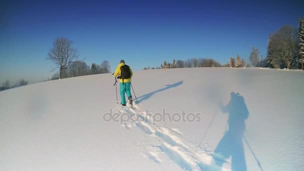Caminando en nieve en polvo — Vídeos de Stock
