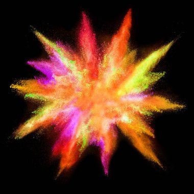 Siyah arka plan üzerinde renkli toz patlama