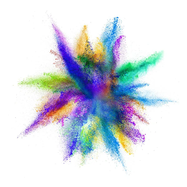 Explosion of colored powder on white background — Stock Photo, Image