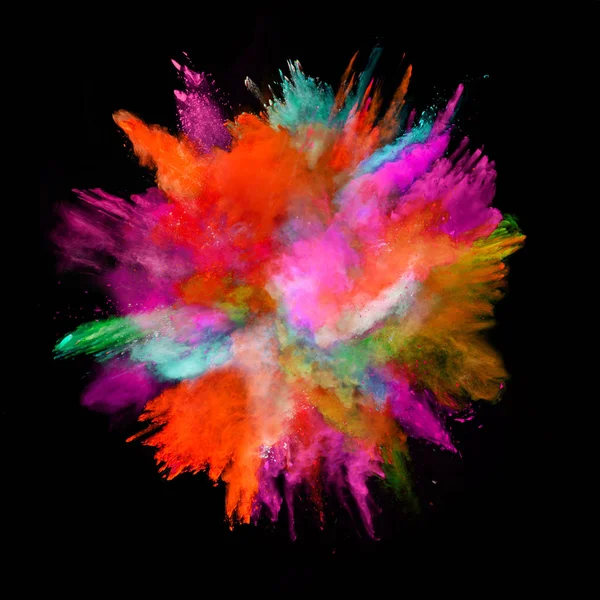 Explosion of colored powder on black background — Stock Photo, Image