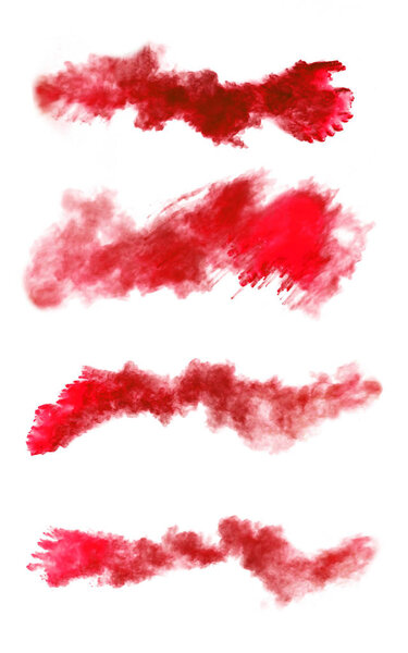 Freeze motion of red dust explosions on white background