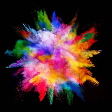 Explosion of colored powder on black background clipart