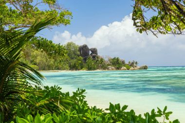 Güzel plaj, Seyşeller, ada La Digue, Anse kaynak d'Argent