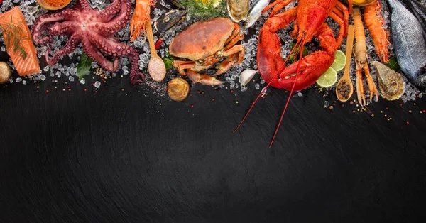 Many kind of seafood, served on crushed ice — Stock Photo, Image