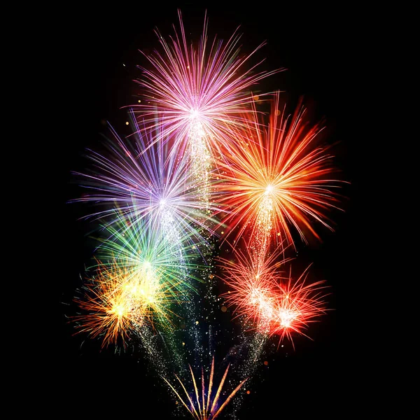 Fireworks explosions on black background — Stock Photo, Image