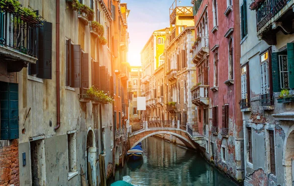 Historical streets in water canal filled with green water, Venic — Stock Photo, Image