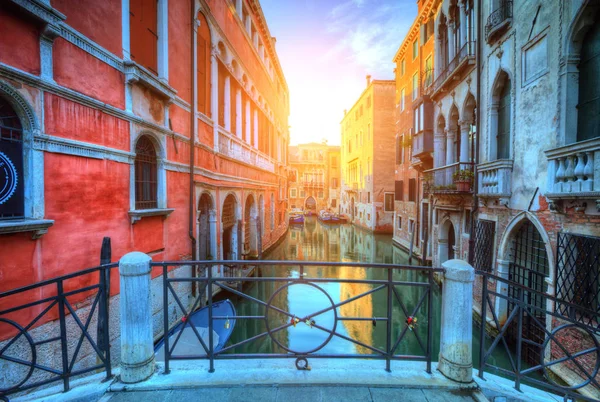 Historical streets in water canal filled with green water, Venic — Stock Photo, Image