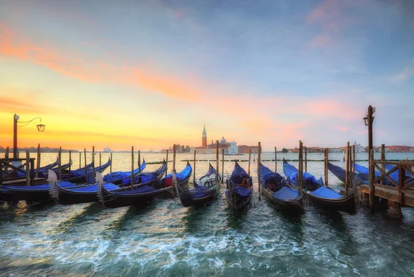 Group of gondolas moored by Saint Mark square — Stock Photo, Image