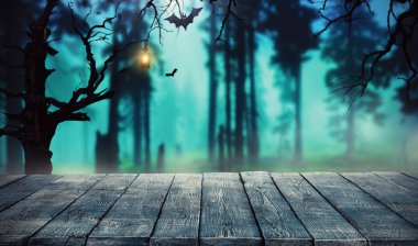 Spooky halloween background with empty wooden planks clipart