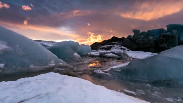 Upływ Czasu Piękny Zachód Słońca Fjallsarlon Lodowiec Islandia — Wideo stockowe