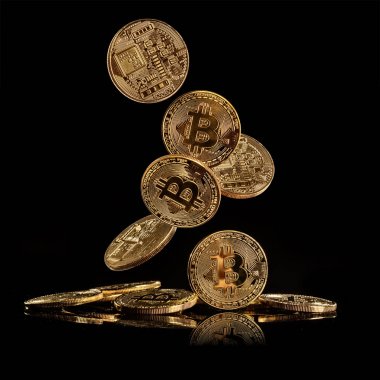 Bitcoins, cryptocurrecny of future. Isolated on black background clipart