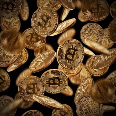 Bitcoins, cryptocurrecny gelecek. Siyah arka plan üzerine izole
