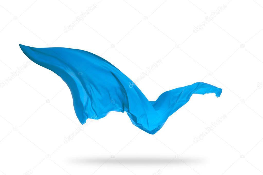 Smooth elegant blue transparent cloth separated on white backgro