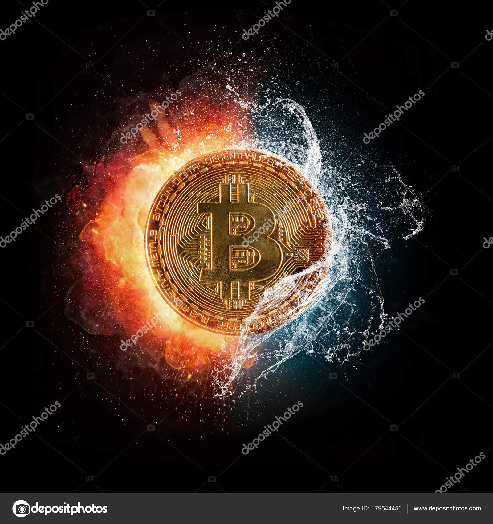 Burning Bitcoin crypto currency symbol with water splashes, isol — Stock  Editorial Photo © jag_cz #179544450