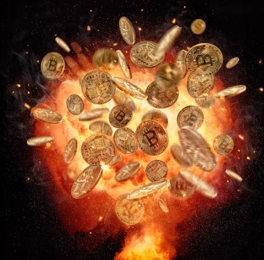 Yangın patlama b izole Bitcoins Kripto para birimi sembolü