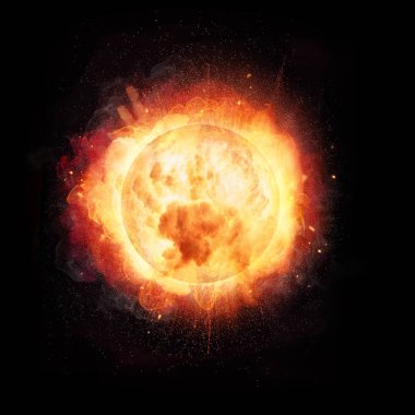 Abstract fire ball explosion like the Sun concept on black backg clipart