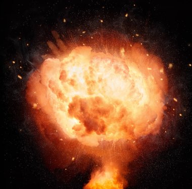 Siyah arka plan üzerine izole atom bombası patlama
