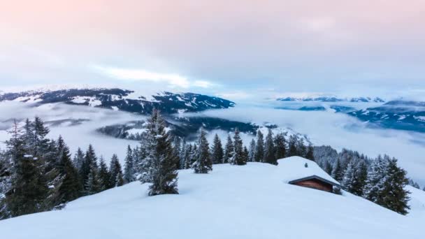 Time Lapse Beautiful Panoramic Alpine Landscape Winter — Stock Video